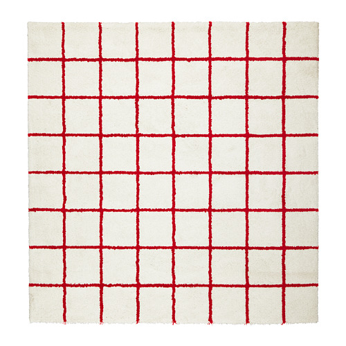 SIMESTED vaip, kõrge, valge/punane, 200x200 cm