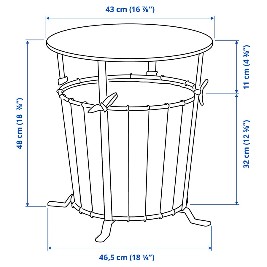 ÄNGESBYN panipaigaga laud 48x Ø43 cm must/mänd peitsitud helepruun