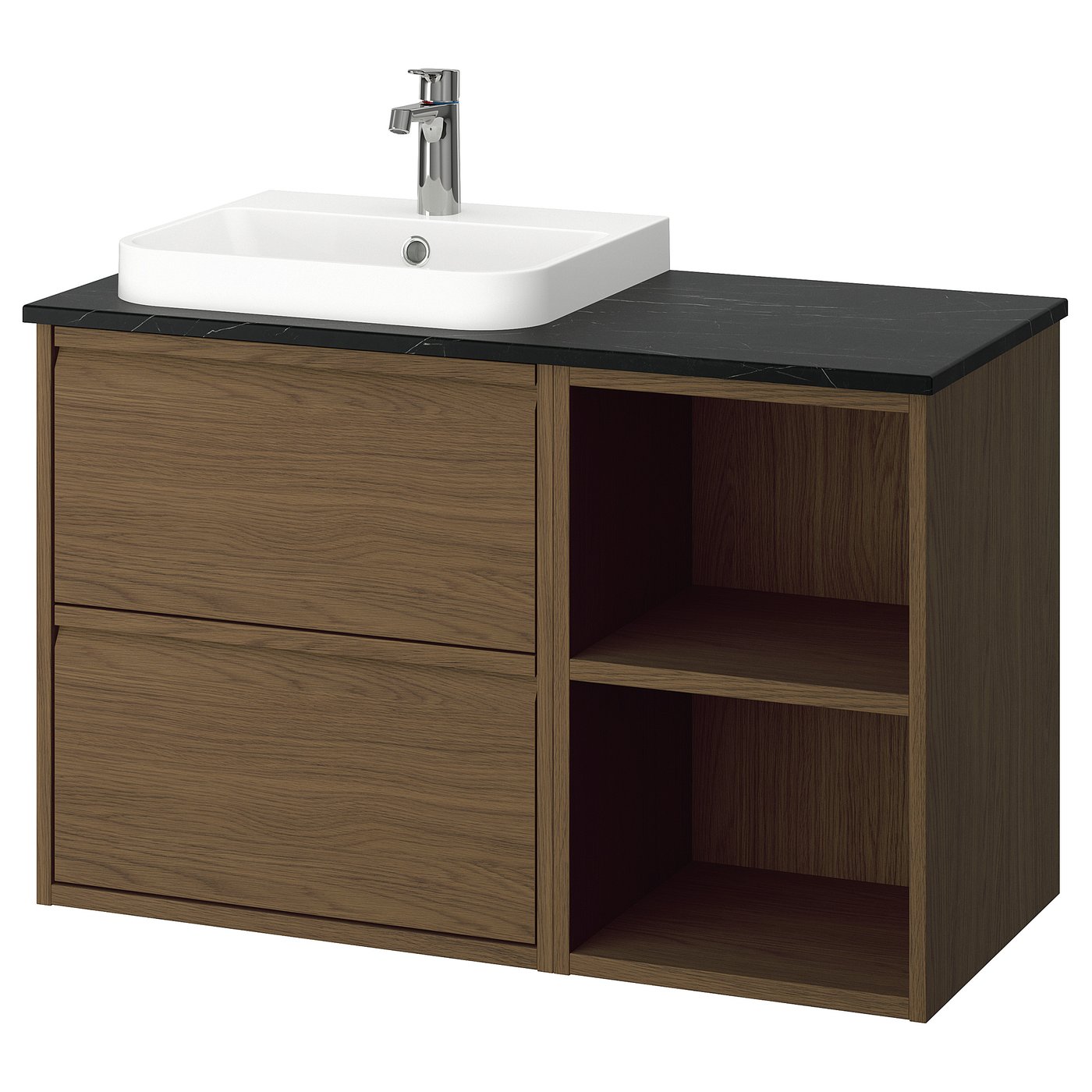 ÄNGSJÖN / BACKSJÖN Szafka pod umyw/umywalka/bateria - brązowy imit. dębu/czarny imitacja marmuru 102x49x71 cm
