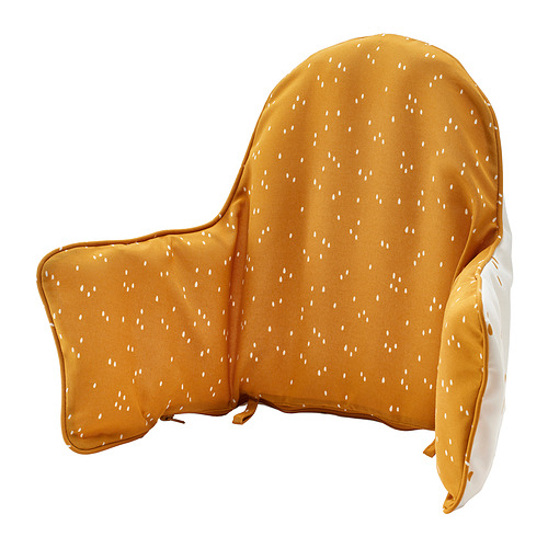 ANTILOP - poduszka i pokrycie do krzes d karm, ciemnożółty/biały w kropki