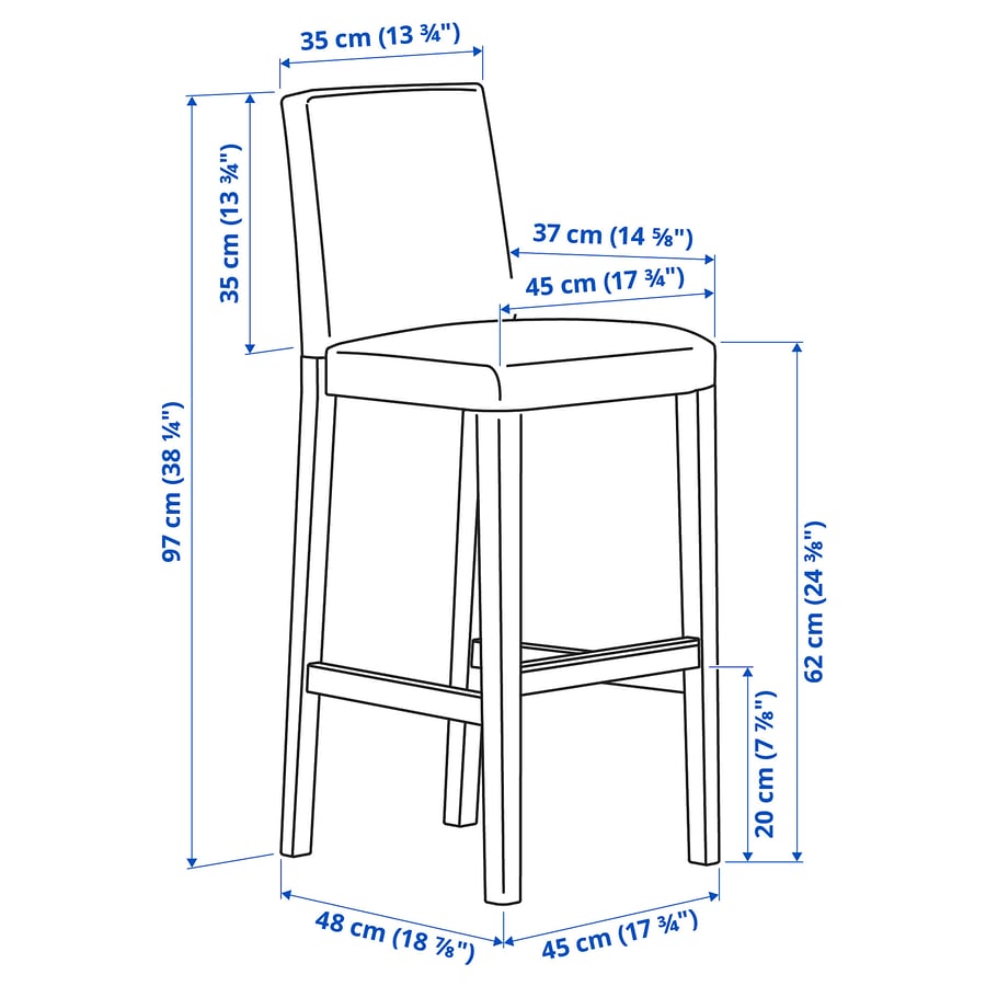 BERGMUND Seljatoega baaritooli raam, must, 62 cm