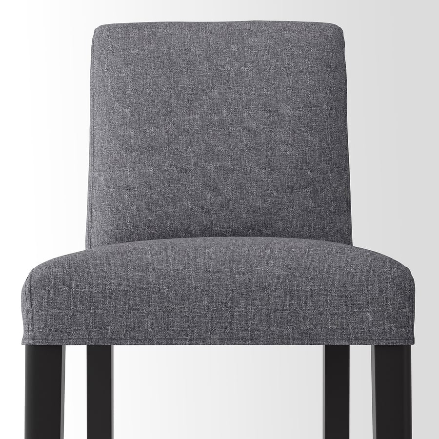 BERGMUND bāra krēsls ar atzveltni, darba virsmas augstuma melnā krāsā/Gunnared pelēks, 62 cm