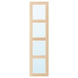 Wysokie, wąskie drzwi lustrzane BERGSBO, z jasną drewnianą ramą z przezroczystymi szklanymi panelami, oferujące prosty i funkcjonalny design.