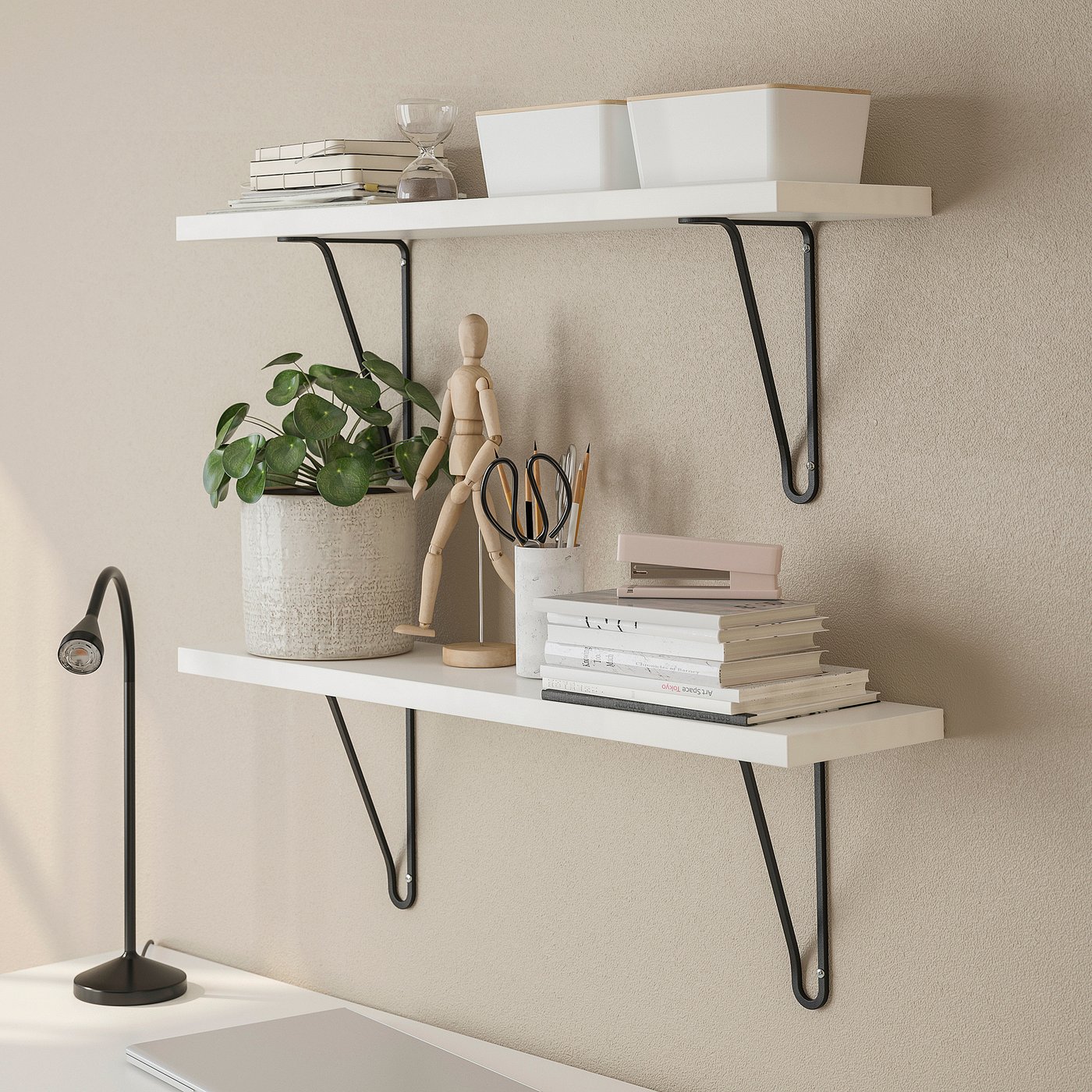 Настінна полиця IKEA BERGSHULT / FÖRLÄGGARE, чорний / білий, 80 × 20 см — фото 3