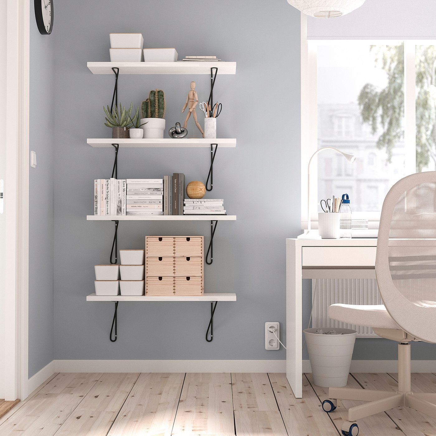 Настінна полиця IKEA BERGSHULT / FÖRLÄGGARE, чорний / білий, 80 × 20 см — фото 2