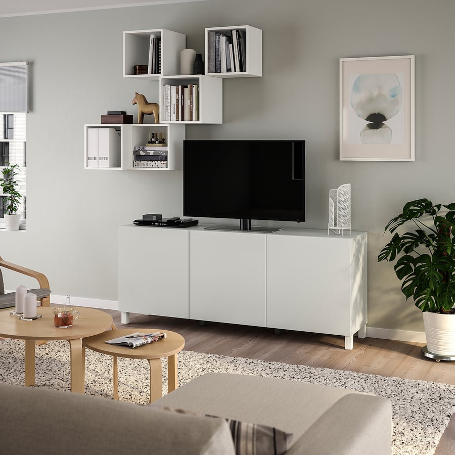 BESTÅ / EKET TV plauktu kombinācija, baltā krāsā/Lappviken/Stubbarp, 180x42x220 cm