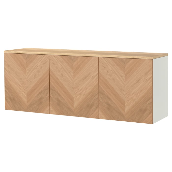 BESTÅ Комбінація настінних шафок, білий/Hedeviken дубовий шпон, 180x42x66 см