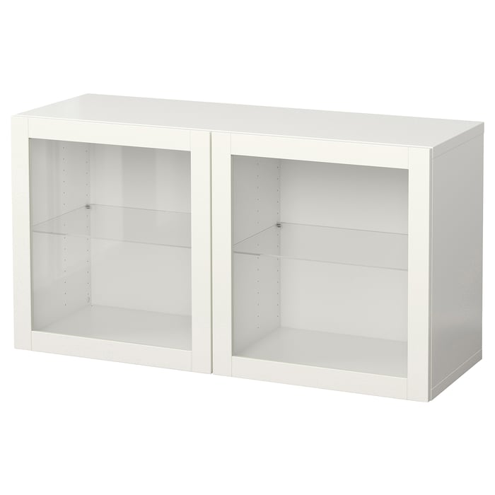 BESTÅ Комбінація настінних шафок, білий/Sindvik безбарвне скло, 120x42x64 см