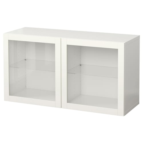 BESTÅ Комбінація настінних шафок - білий/Sindvik безбарвне скло 120x42x64 см