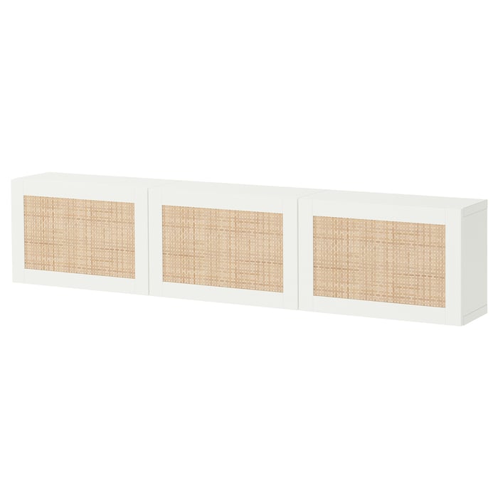BESTÅ Комбінація настінних шафок, білий/Studsviken плетена тополя, 180x22x38 см