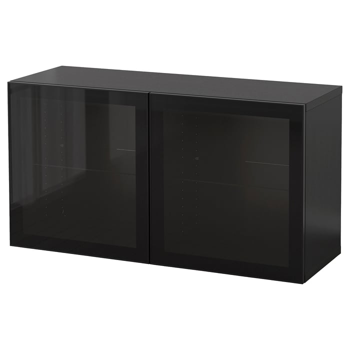 BESTÅ Комбінація настінних шафок, чорно-коричневий Glassvik/чорний безбарвне скло, 120x42x64 см
