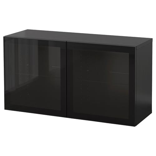BESTÅ Комбінація настінних шафок - чорно-коричневий Glassvik/чорний безбарвне скло 120x42x64 см