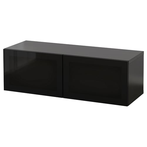 BESTÅ Комбінація настінних шафок - чорно-коричневий Glassvik/чорне скло 120x42x38 см