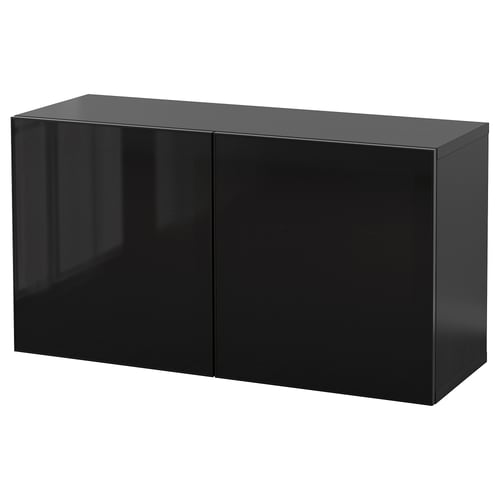 BESTÅ Комбінація настінних шафок - чорно-коричневий Glassvik/чорне скло 120x42x64 см