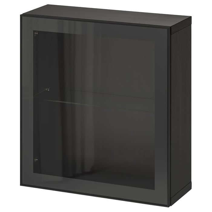 BESTÅ Комбінація настінних шафок, чорно-коричневий/Glassvik чорний, 60x22x64 см