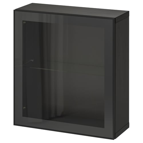 BESTÅ Комбінація настінних шафок - чорно-коричневий/Glassvik чорний 60x22x64 см