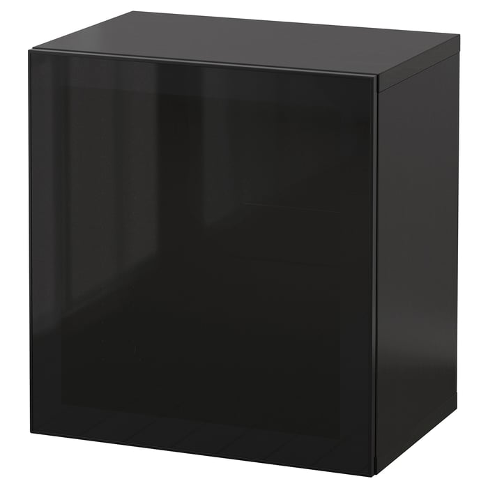 BESTÅ Комбінація настінних шафок, чорно-коричневий/Glassvik скло, 60x42x64 см