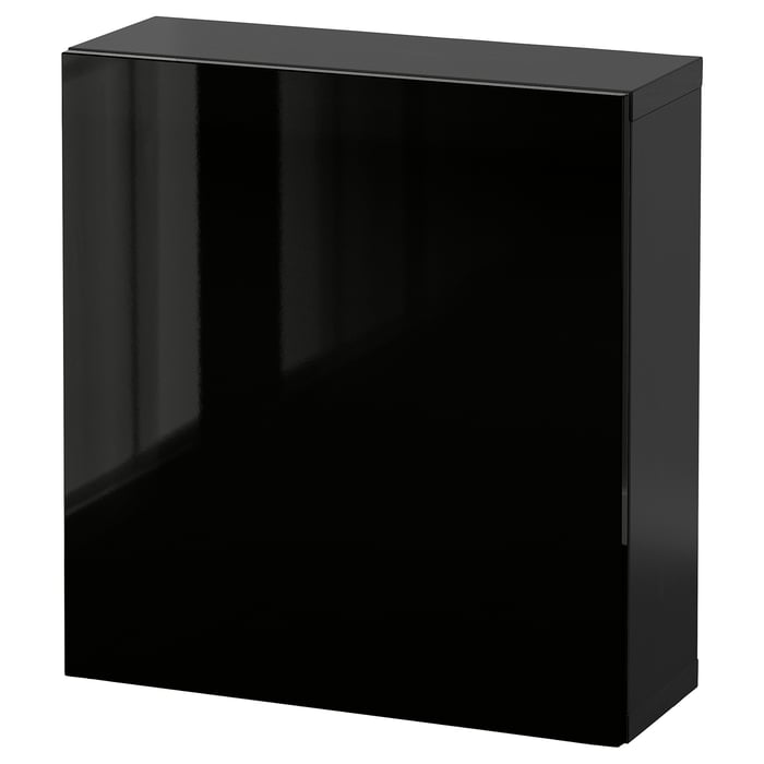 BESTÅ Комбінація настінних шафок, чорно-коричневий/Selsviken чорний, 60x22x64 см
