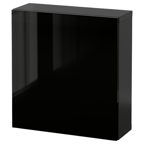 BESTÅ Комбінація настінних шафок - чорно-коричневий/Selsviken чорний 60x22x64 см