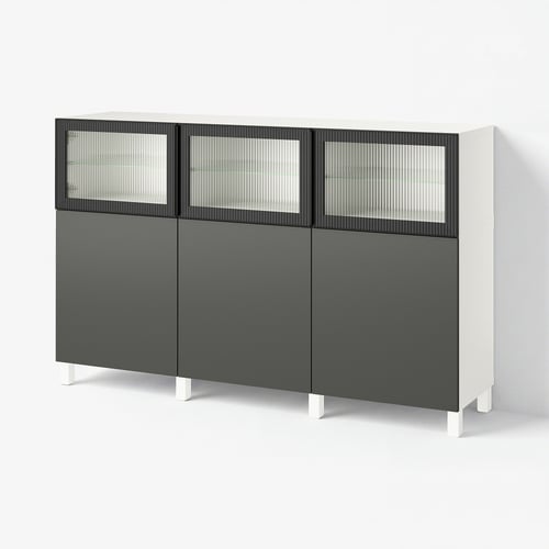 BESTÅ Комбінація з дверцятами - білий Lappviken/Fällsvik темно-сірий 180x42x112 см