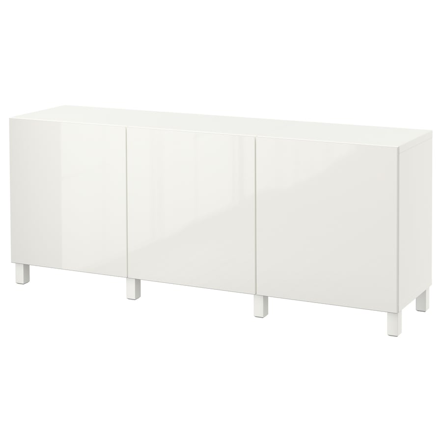 BESTÅ Skapju kombinācija 180x40x74 cm, (standarta enģes) balts/ Selsviken balts glancēts