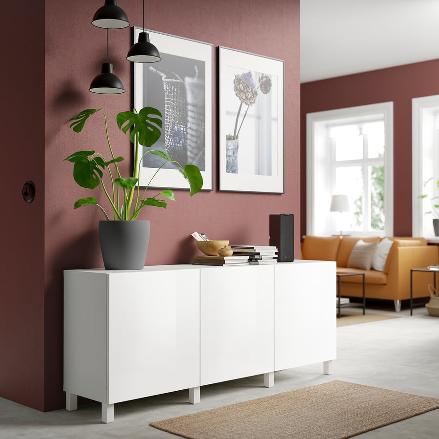BESTÅ Skapju kombinācija 180x40x74 cm, (standarta enģes) balts/ Selsviken balts glancēts BESTÅ Skapju kombinācija 180x40x74 cm, (standarta enģes) balts/ Selsviken balts glancēts