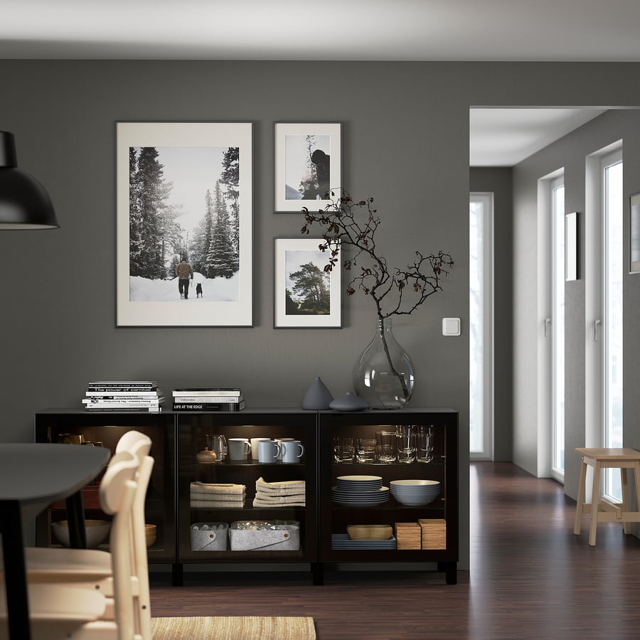 BESTÅ Skapju kombinācija 180x40x74 cm, (standarta enģes) melni brūns/ Glassvik caurspīdīgs stikls BESTÅ Skapju kombinācija 180x40x74 cm, (standarta enģes) melni brūns/ Glassvik caurspīdīgs stikls