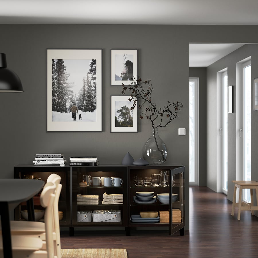 BESTÅ Skapju kombinācija 180x40x74 cm, (standarta enģes) melni brūns/ Glassvik caurspīdīgs stikls BESTÅ Skapju kombinācija 180x40x74 cm, (standarta enģes) melni brūns/ Glassvik caurspīdīgs stikls
