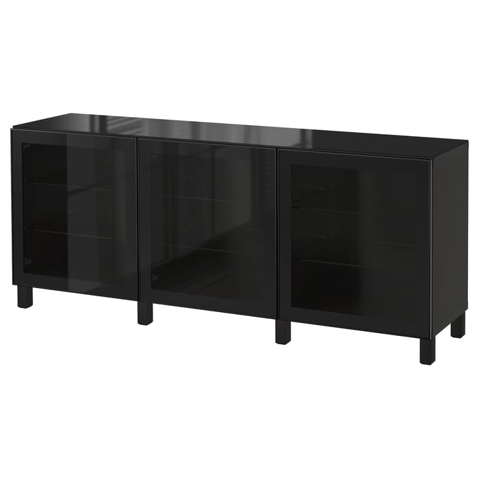 BESTÅ Комбінація з дверцятами, Glassvik чорне/прозоре скло, 180x42x75 см
