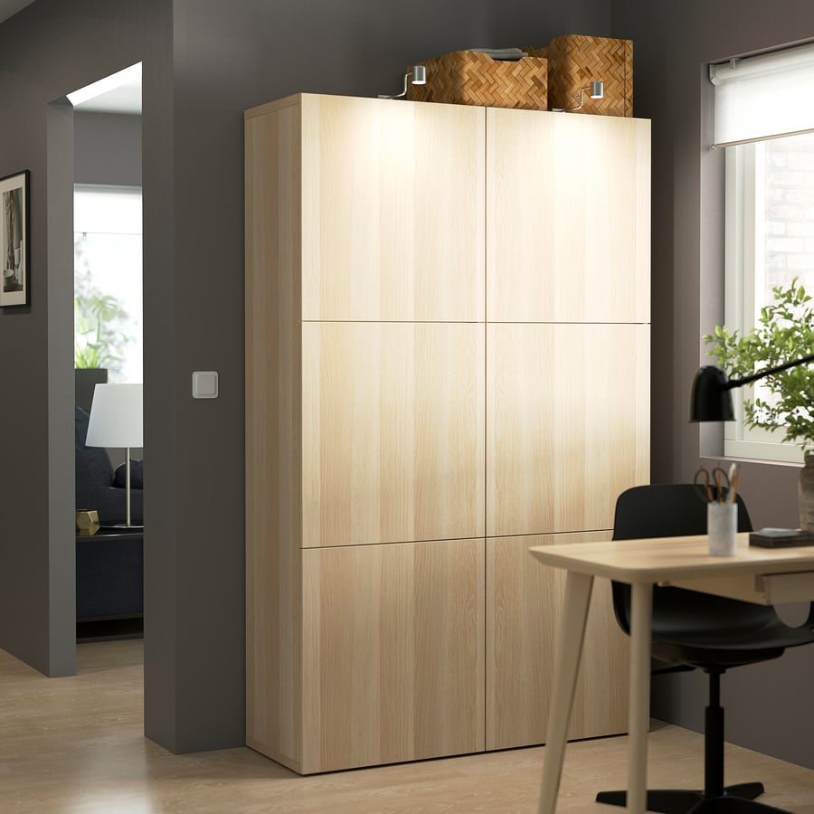 BESTÅ Skapju kombinācija 120x40x192 cm (enģes ar atspiedēju), balināts ozols/ Lappviken balināts ozols BESTÅ Skapju kombinācija 120x40x192 cm (enģes ar atspiedēju), balināts ozols/ Lappviken balināts ozols