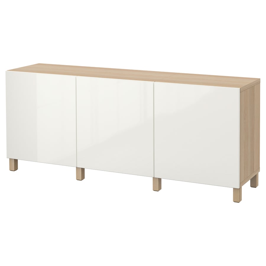 BESTÅ Skapju kombinācija 180x40x74 cm, (standarta enģes) balināts ozols/ Selsviken balts glancēts