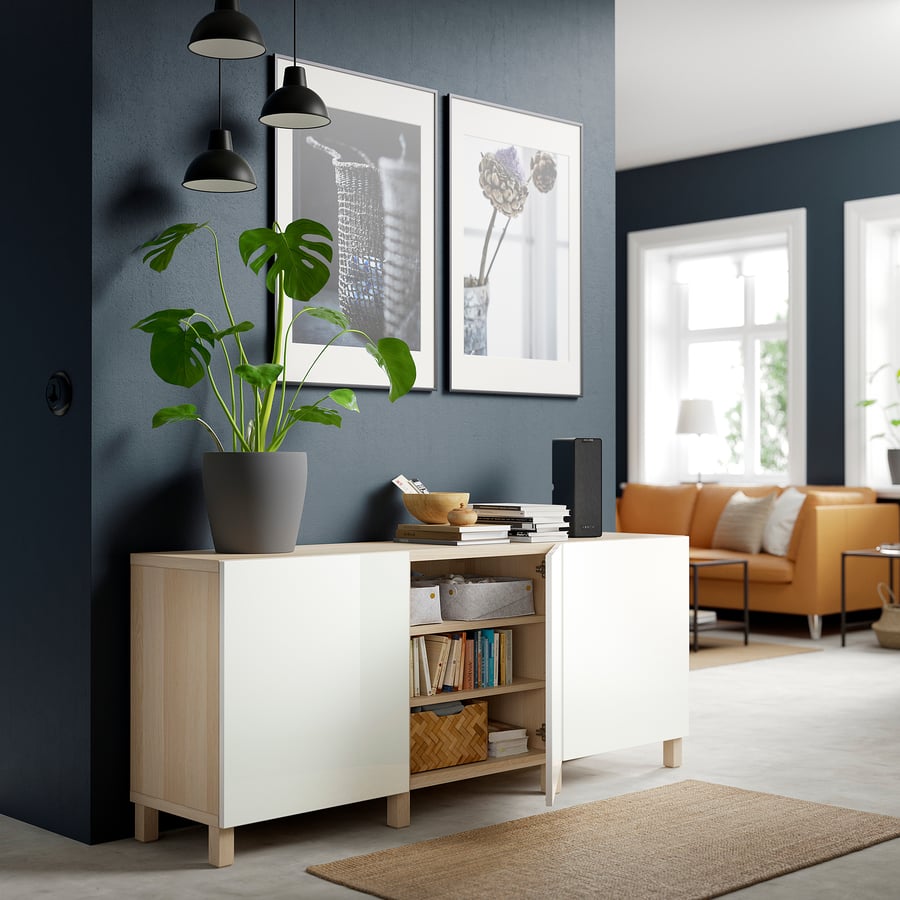 BESTÅ Skapju kombinācija 180x40x74 cm, (standarta enģes) balināts ozols/ Selsviken balts glancēts BESTÅ Skapju kombinācija 180x40x74 cm, (standarta enģes) balināts ozols/ Selsviken balts glancēts