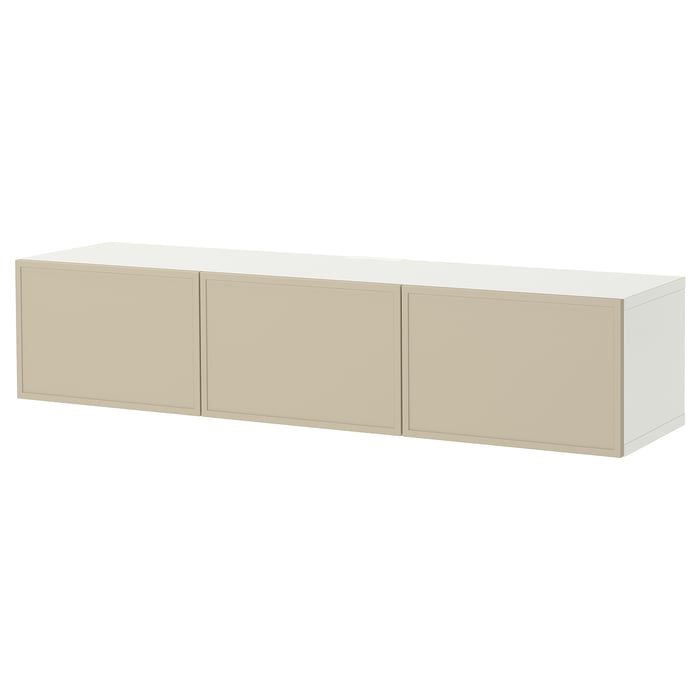 BESTÅ Тумба під телевізор із дверцятами, білий/Krukmakare бежевий, 180x42x38 см