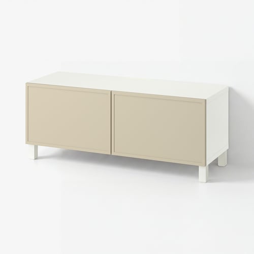 BESTÅ Тумба під телевізор із дверцятами - білий/Krukmakare бежевий 120x42x48 см