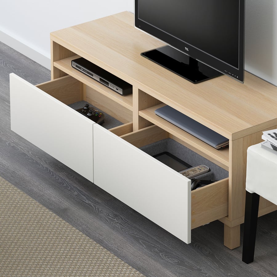 BESTA TV skapis ar atvilktnēm (120x40x48 cm) balināta ozola, Lappviken balts BESTA TV skapis ar atvilktnēm (120x40x48 cm) balināta ozola, Lappviken balts