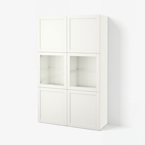 BESTÅ Стелаж/скляні двері - білий Hanviken/Sindvik біле прозоре скло 120x42x193 см