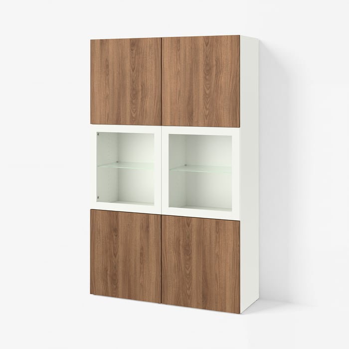 BESTÅ Стелаж/скляні двері, білий Lappviken/коричневий горіх, 120x42x193 см