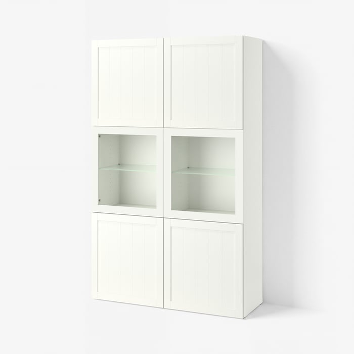 BESTÅ Стелаж/скляні двері, білий/Pipmakare білий, 120x42x193 см
