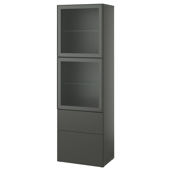 BESTÅ Стелаж/скляні двері, темно-сірий Lappviken/Fällsvik антрацит, 60x42x193 см