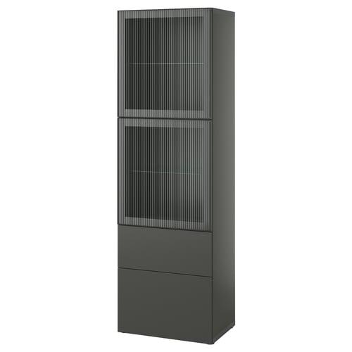 BESTÅ Стелаж/скляні двері - темно-сірий Lappviken/Fällsvik антрацит 60x42x193 см