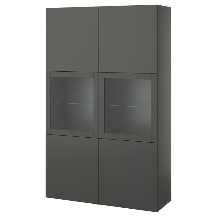 BESTÅ Стелаж/скляні двері, темно-сірий Lappviken/Sindvik темно-сірий, 120x42x193 см