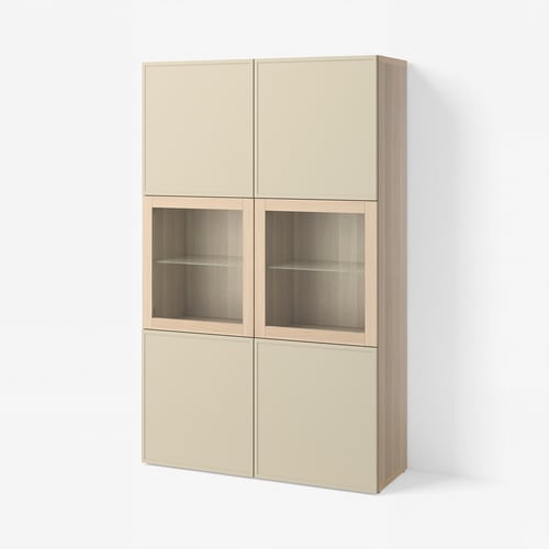 BESTÅ Стелаж/скляні двері - імітація біленого дуба/Krukmakare бежевий 120x42x193 см