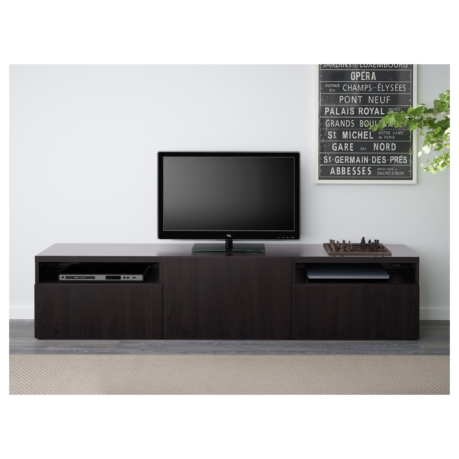 BESTÅ Szafka pod TV, czarnybrąz, Lappviken czarnybrąz, 180x42x39 cm