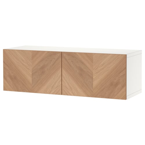 BESTÅ Шафка з дверцятами - білий/Hedeviken дубовий шпон 120x42x38 см