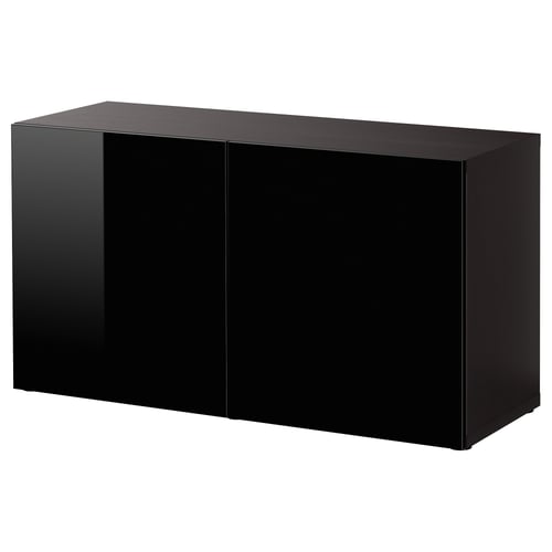 BESTÅ Шафка з дверцятами - чорно-коричневий/Selsviken глянцевий/чорний 120x42x64 см