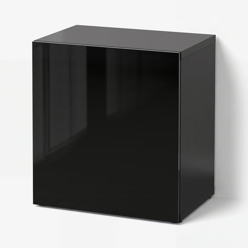 BESTÅ Шафка з дверцятами - чорно-коричневий/Selsviken глянцевий/чорний 60x42x64 см