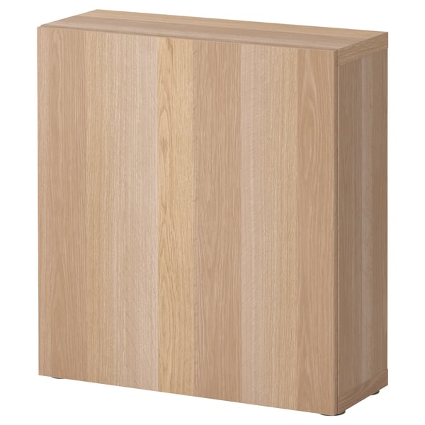 Regał BESTÅ z jasnego dębu, prostokątny, minimalistyczny design, drewniane wykończenie.