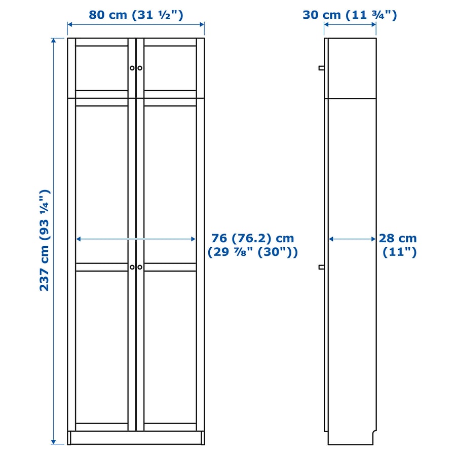 BILLY / OXBERG pikendus/uksega raamaturiiul - valge 80x30x237 cm BILLY / OXBERG pikendus/uksega raamaturiiul - valge 80x30x237 cm