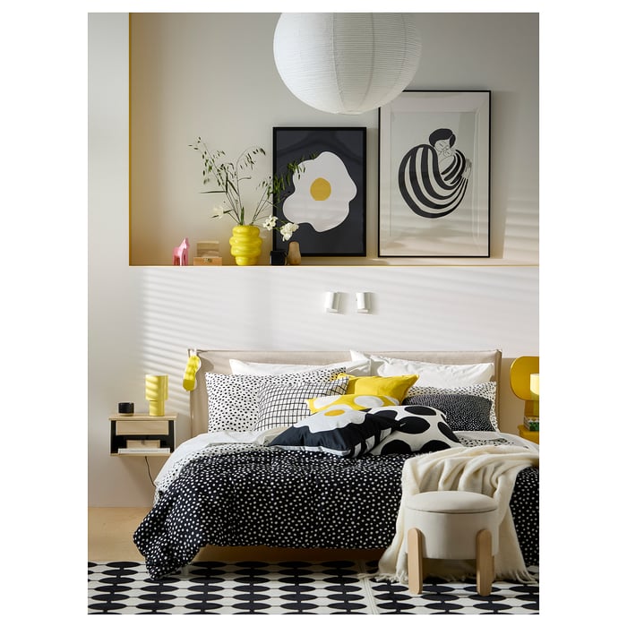 BJÖRKGRÅMAL Підковдра та наволочка, чорний білий/у горошок 150x200, 50x60 см, фото 6