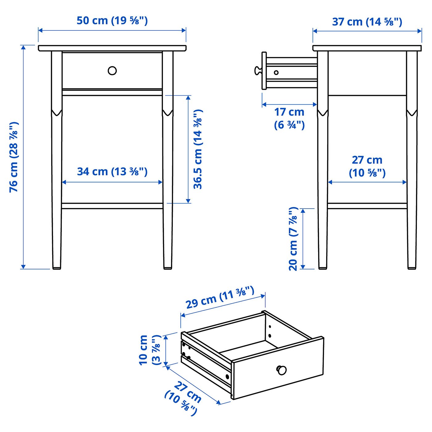 Приліжковий столик IKEA BLÄSTÅSEN, чорний, 50 × 37 × 76 см — фото 6